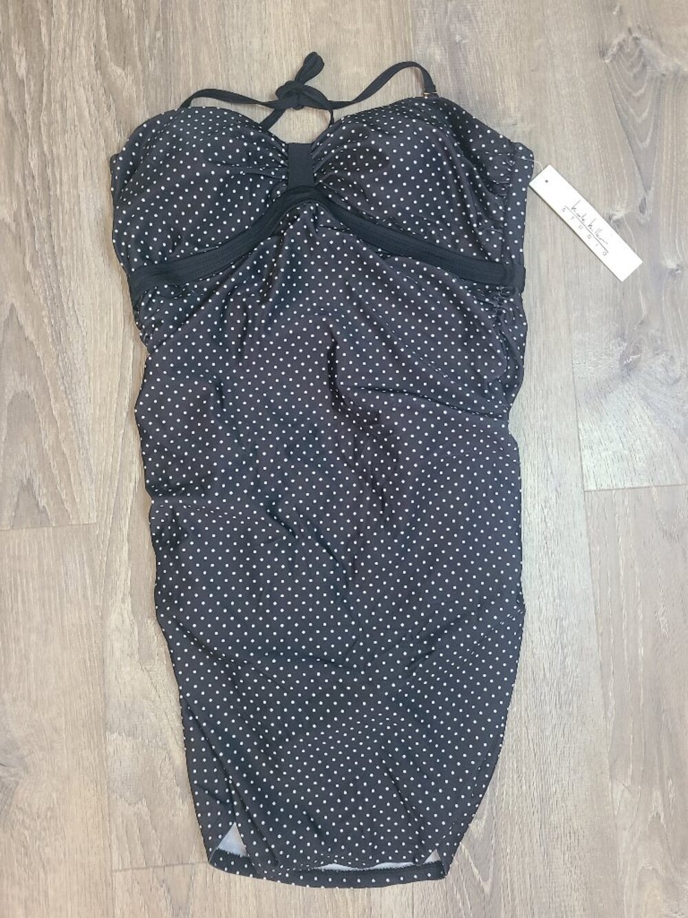 Nicole Miller Studio Black Polka Dot Bandeau One Piece Swimdress NWT Sz XL
